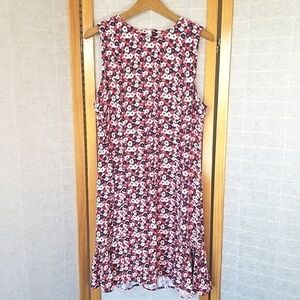 Michael Kors Sheath Dress Carnation Print Ruffled Sleeveless Red Pink Size 14